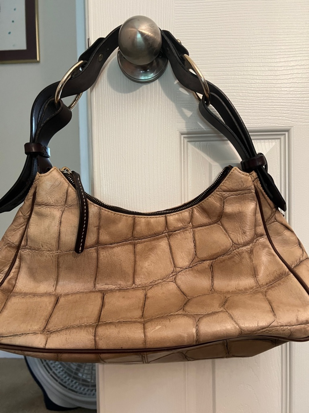 Dooney & Bourke Taupe Croc-Embossed Shoulder Bag with Dark Brown Strap - Picture 2 of 6